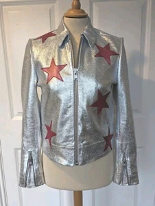 ZOE KARSSEN DESIGNER SILVER STAR LEATHER JACKET SIZE SMALL BNWT RRP £610 - Picture 1 of 9