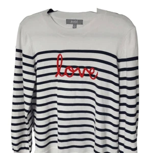 Marled Reunited striped Parisian "Love" black white red med Long sleeve - Picture 1 of 6