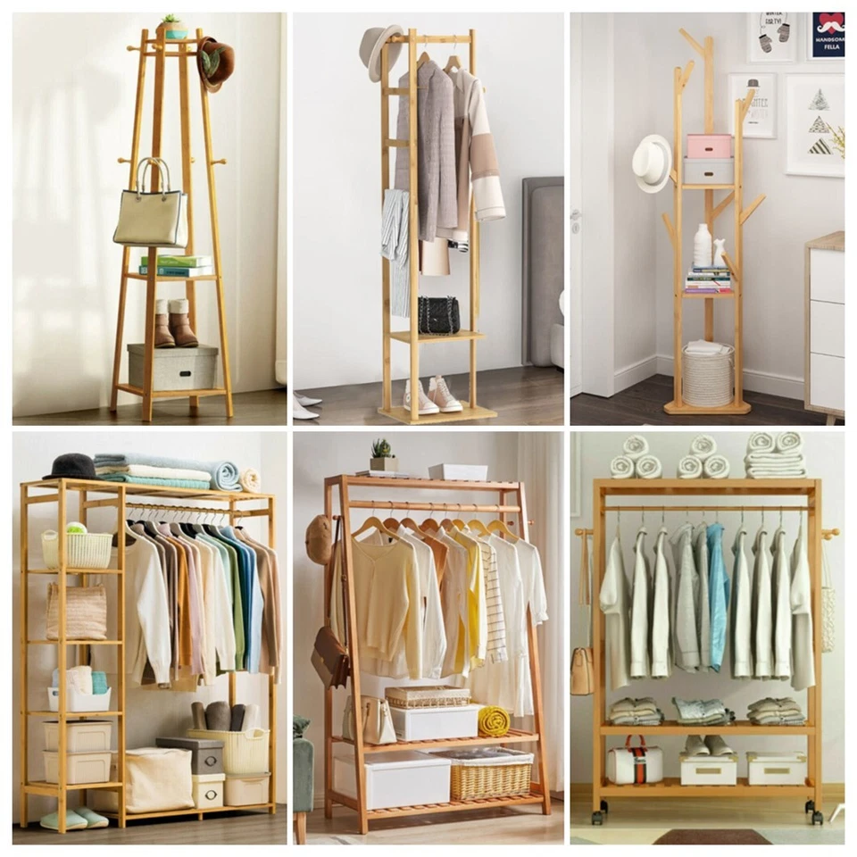 UNHO Holz Kleiderständer Garderobenständer Kleiderstange Kleiderschrank Wäscheständer