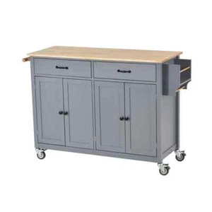 54.3 in. Blue Kitchen Island Cart with Wood Top, Locking Wheel, 4-Door, 2-Drawer - Picture 1 of 8