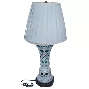 Tischlampe Bohemian Czech Floral White Cased Cut to Smaragd Green Glass Vintage - Bild 1 von 9