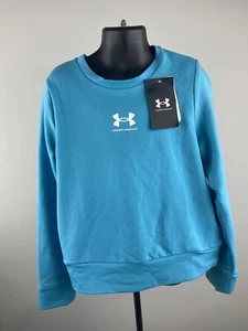 New Under Armour Girls Teal Rival Terry Crew Top Size Small - Picture 1 of 5