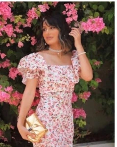 ZARA Size Large Women’s Pink & White Floral Print Cocktail Party Mini Dress - Picture 1 of 14