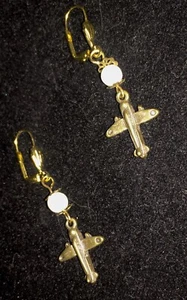 Airplane Jade Aircraft Aviation Jewelry, Chandelier Dangles Pierced Earrings - Picture 1 of 10