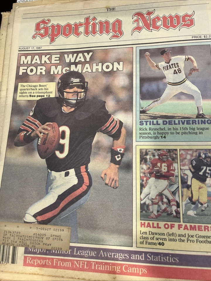 Sporting News August 17 1987 Jim McMahon Chicago Bears Len Dawson Joe Greene - Image 1 of 1