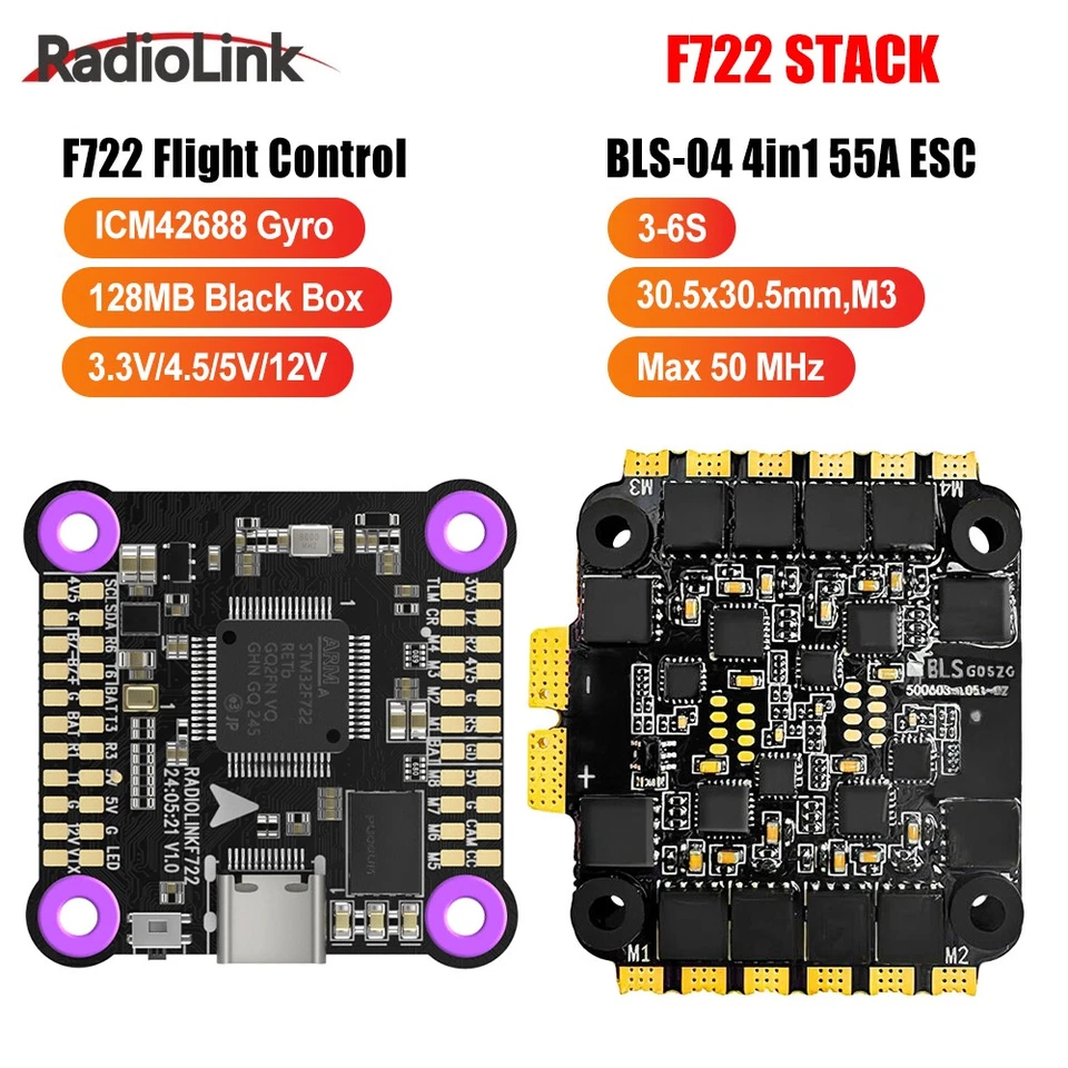 Radiolink F722 Flight Control 128MB Black Box 55A ESC für Hubschrauber-Flugzeuge - Bild 1 von 4