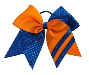 NEW "CONFETTI STRIPES Royal Blue Orange" Cheer Bow Hair Bows Cheerleading - Picture 1 of 1