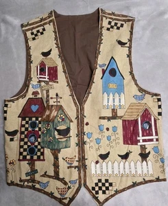 Vintage Retro Birdhouse Bungalow Grandmacore Handmade Womens M/L Vest - Picture 1 of 16