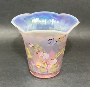 Vtg Shelley Fenton Glass Vase Diamond Optic Pink Iridescent Opalescent Signed - Picture 1 of 23
