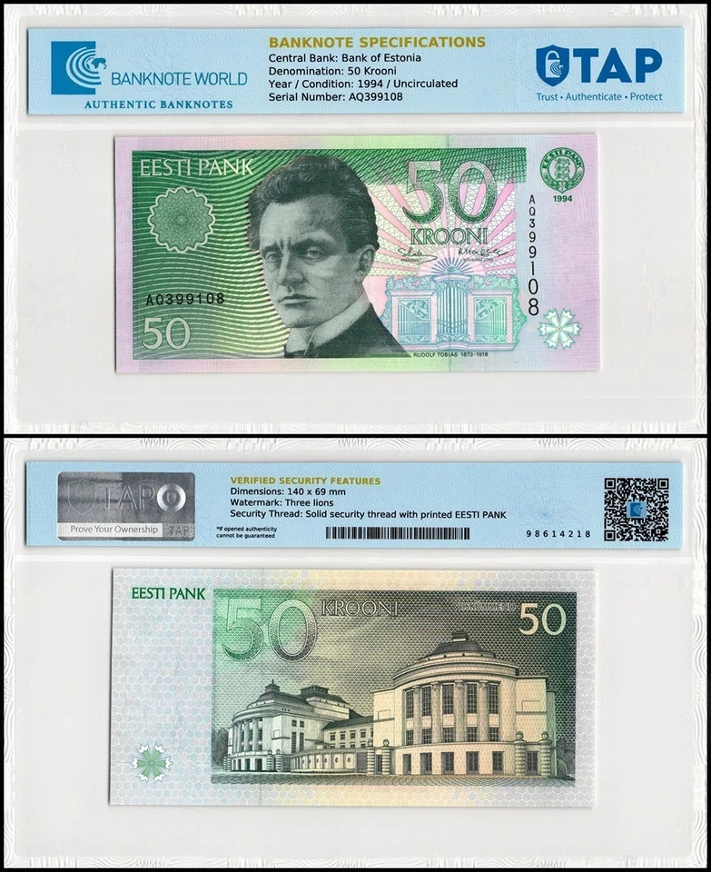 Estonia 50 Krooni, 1994, P-78a, UNC Authenticated - Image 1 of 1