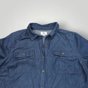 Antiguo Vestido Camisa Popover Azul Marino Talla L Azul Cambray Denim L/S Cuello Bolsillos - Imagen 1 de 9