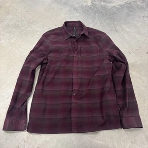 Lululemon Men's Burgundy Plaid Long Sleeve Masons Peak Flannel Shirt Size L - Picture 1 of 3