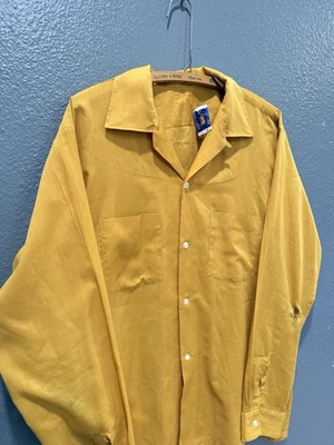 Vintage 60’s Arrow Loop Collar Men’s Cotton Yellow Button Up Shirt Size Large  - Image 1 of 4
