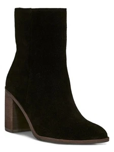 LUCKY BRAND Womens Black Pinlope Almond Toe Block Heel Leather Booties 6.5 M - Picture 1 of 11