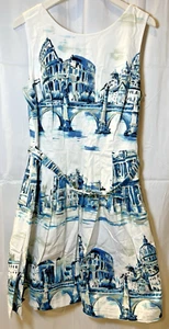 TALBOTS SCENIC ROME FIT & FLARE DRESS WOMENS SIZE 14P BELTED, SLEEVELESS - Picture 1 of 23