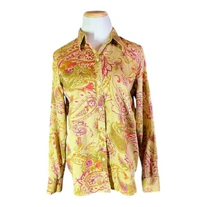 LAUREN Ralph Lauren Size M Tan Watercolor Paisley Long Sleeve Shirt Cotton - Picture 1 of 9