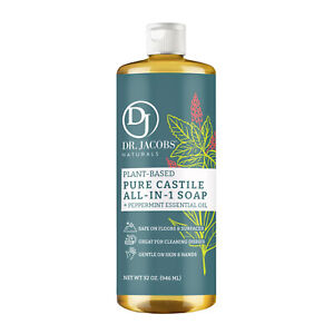 Dr Jacobs Naturals 32oz Peppermint Pure Castile Plant Based All-in-One Soap