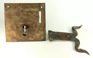 ~ Antique 17th c. Door Lock & Latch Set  Hand Forged Iron Large - Picture 1 of 9