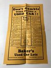 b Vintage Advertising BAKER'S USED CAR Lots Marysville & Frankfort Kansas 1930's