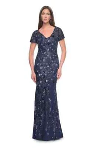 La Femme Navy Blue Beaded Sequin Column Gown Size 4 $785 - Picture 1 of 4