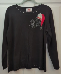 Quacker Factory Top mittelschwarz langärmeliger Pullover Weihnachtsmannverzierung - Bild 1 von 20