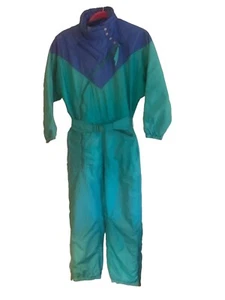 Vintage Serac Tectal 80er Einteiler Schnee Skianzug Damengröße 12 türkisblau Reißverschluss - Bild 1 von 22