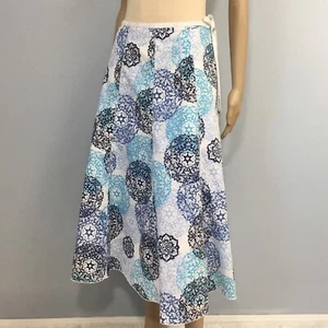 Talbots Petites Midirock Damen Größe 6P weiß türkis blau Mandalas A-Linie - Bild 1 von 7