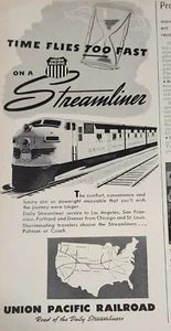 Union Pacific Railroad Magazine Ad Train Advertisement Vintage Time Flies Art - Picture 1 of 1
