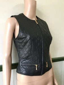 Black textured quilted Leather Vest Otello Pelle AU 8 / US 4 - Bild 1 von 6