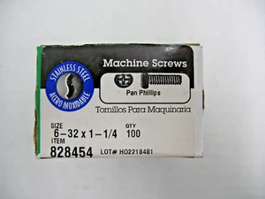 6 - 32 x 1-1/4 SS Pan Head Phillips Machine Screws Box of 100 - Hillman 828454 - Picture 1 of 2