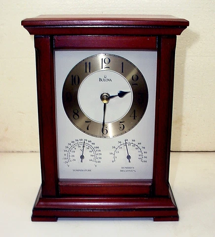 Rare Mint Vintage Bulova B1672 Table Mantle Clock Temperature Humidity Cover