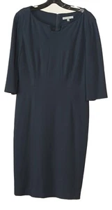 Classiques Entier Women’s Dress 12 Navy Blue Sheath 3/4 Sleeve Stretch Lined  - Picture 1 of 7