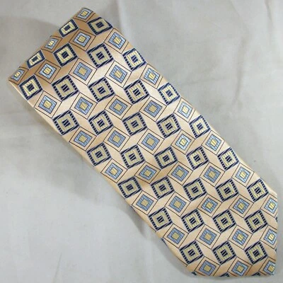 RICHEL Peach & Blue Squares Jacquard Silk Neck Tie 59" Long x 4" Wide (F008) - Image 1 of 3