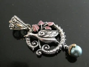 BARBARA BIXBY Enamel & Pearl BIRD Sterling 925 & 18K YG Enhancer Pendant - Picture 1 of 9