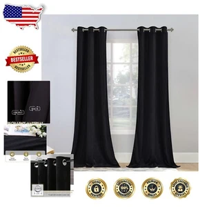 Thick Velvet Grommet Curtains - Elegant 96" Length Thermal Insulation Panels - Picture 1 of 9