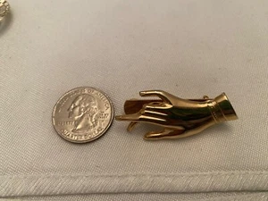 Vintage Goldtone HAND Brooch w/Bracelet & Cuff  1 3/4" by 3/4" - Picture 1 of 4