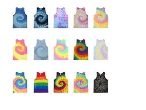 Multi-Color Tie Dye Tank Tops Sleeveless T-Shirts Adult Medium Colortone Cotton - Picture 1 of 30