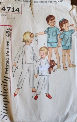 Simplicity 4714 Child’s Intern Pajamas In Two Lengths Size 5 Pattern 1960s - Image 1 of 4