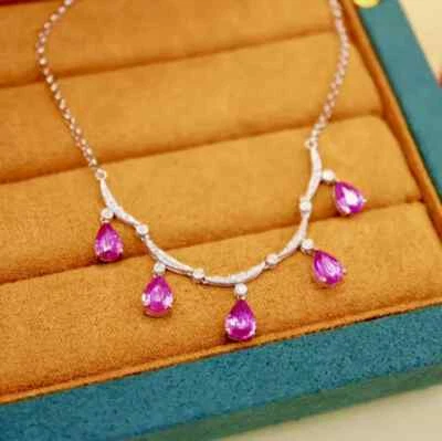 5 Ct Pear Simulated  Pink Sapphire Women's Choker Necklace 14k Rose Gold Plated - Image 1 of 4