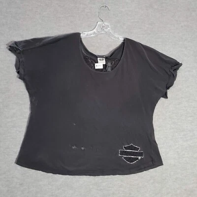 Camiseta Harley Davidson Mujer Top 1w Logo Crochet Encaje Rencor Ala de Ángel Y2K LEER Foto 1 de 4