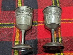 Antikes 19. Jahrhundert Zinn Kelch Tasse Paar Hochzeit Geschenk beschriftet 1871 - Bild 1 von 7