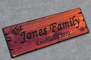 Personalized Custom Carved Cedar Wood Sign - Last Name Rustic Plaque Home Decor - Picture 1 of 2