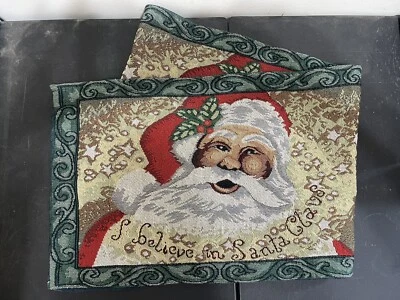Christmas Table Runner I Believe In Santa Claus Green Gold Big Red  Kitchen🎅 - Image 1 of 4