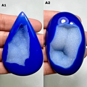 NATURAL TOP QUALITY BEAUTIFUL BLUE ONYX AGATE DRUZY CABOCHON LOOSE GEMSTONE - Picture 1 of 5