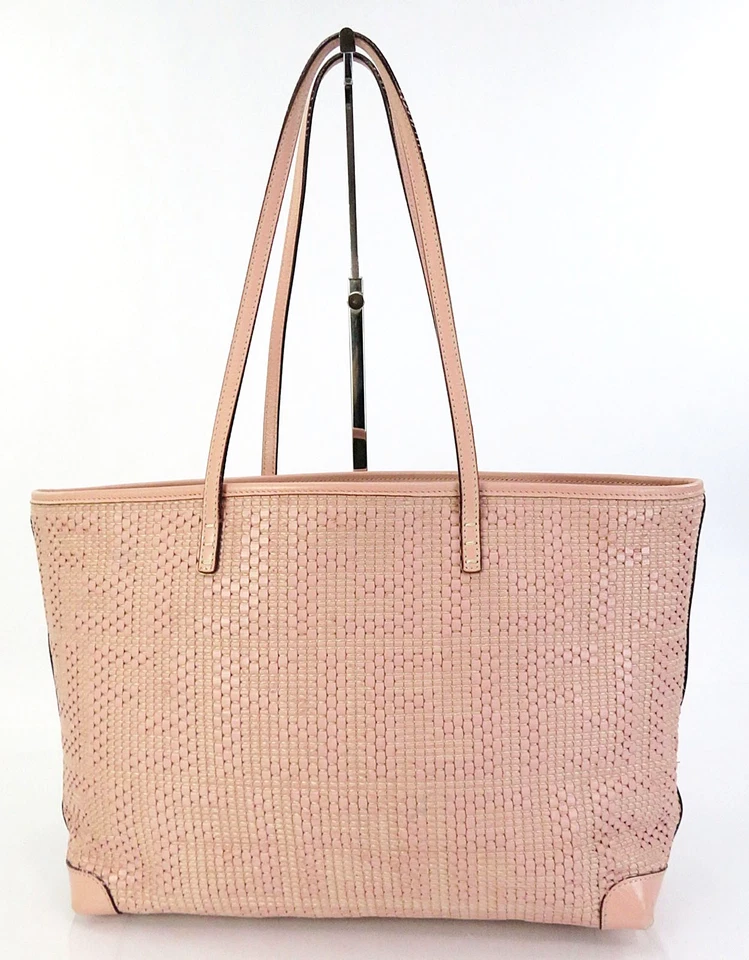 Authentic FENDI Pink Woven Leather Design Tote Bag Purse #61642A - Image 1 of 4
