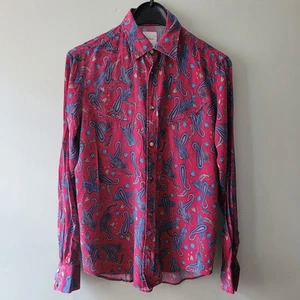 Paul Smith Red Paisley Feather Print Shirt Made In Italy M Collar 15.5" - Picture 1 of 8