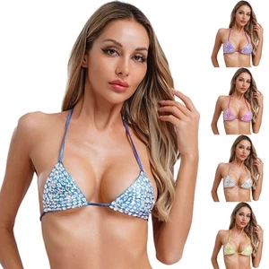 Women Bra Sleeveless Crop Tops Glitter Bralette Adjustable Lingerie Costume - Picture 1 of 67
