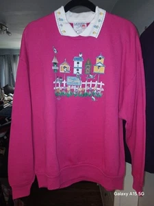 Maglione vintage della nonna sole del mattino con colletto uccellini e uccellini design XL - Foto 1 di 13