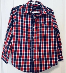 Boys Wrangler 5T Shirt Plaid Long Sleeve Button Up Red White and Blue - Picture 1 of 4