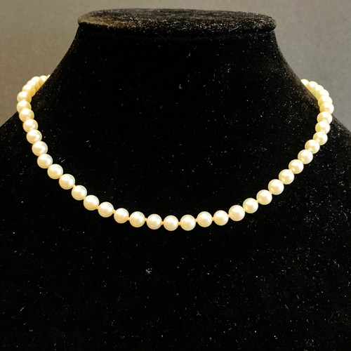 OFF WHITE COLLANA PERLE AKOYA oro bianco 14 kt vintage filo 6 mm bianco sporco lucido AAA 16"